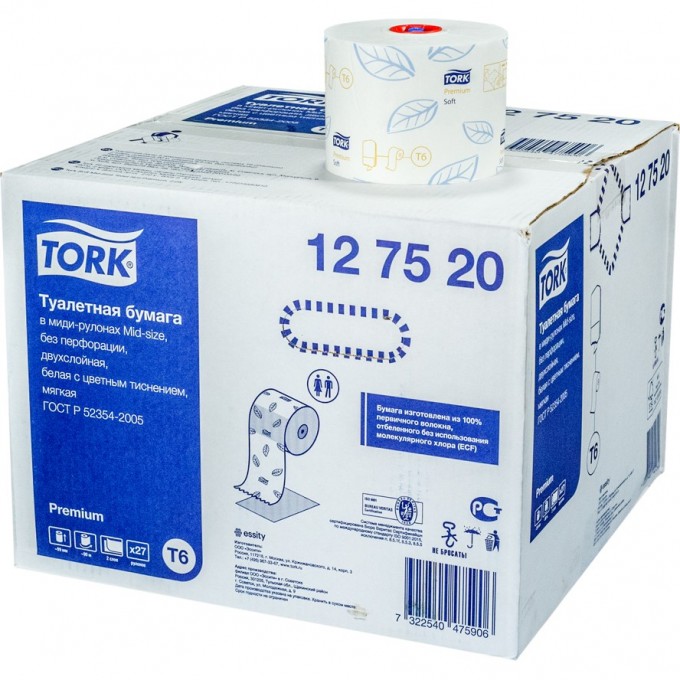 Бумага туалетная TORK PREMIUM 27 шт/уп 1/1 T-127520n Бумага туалетная TORK PREMIUM 27 шт/уп 1/1 T-127520n